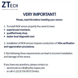 ZTech NOx Sensor 22303390 for Volvo D13 - Mack (INLET) - Important notice